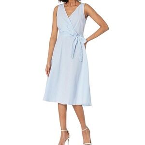 Tommy Hilfiger Faux Wrap Dress Fit Flare Seersucker White Blue Stripe 14 Preppy